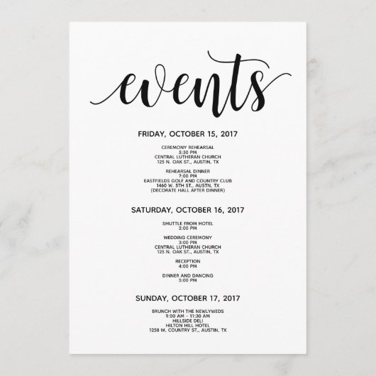 Rustic Elegant Wedding Welcome and Itinerary Card Programmakaart (Achterkant)