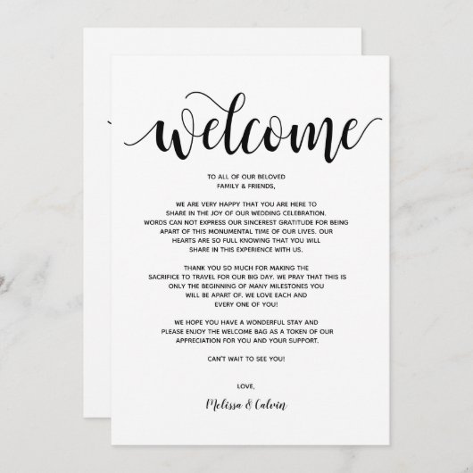 Rustic Elegant Wedding Welcome and Itinerary Card Programmakaart (Voorkant / Achterkant)