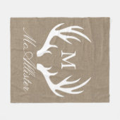 Rustic Elegant White Buck Antlers Faux Burlap Fleece Deken (Voorkant (Horizontaal))