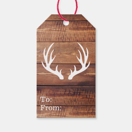 Rustic Elegant White Deer Antlers & Dark Wood Cadeaulabel (Voorkant)