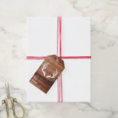 Rustic Elegant White Deer Antlers & Dark Wood Cadeaulabel (Met Touw)