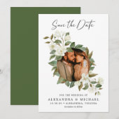 Rustic Elegant White Floral Photo Save the Date (Voorkant / Achterkant)