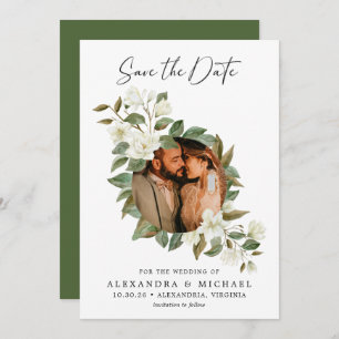 Rustic Elegant White Floral Photo Save the Date