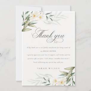 Rustic Elegant White Greenery Floral Vrijgezellenf Bedankkaart