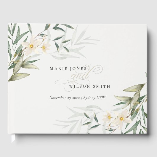 Rustic Elegant White Greenery Floral Wedding Gastenboek (Voorkant)
