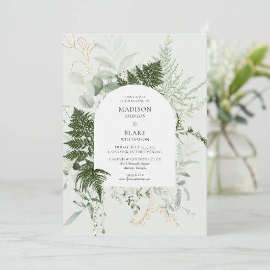 Rustic Elegant Wild Forest Fern Greenery Wedding Kaart (Staand voorkant)