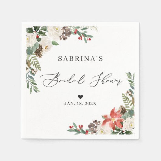 Rustic Elegant Winter Floral Vrijgezellenfeest Servet (Voorkant)