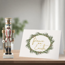 Rustic Elegant Wreath Peace on Earth Holiday Feestdagen Kaart
