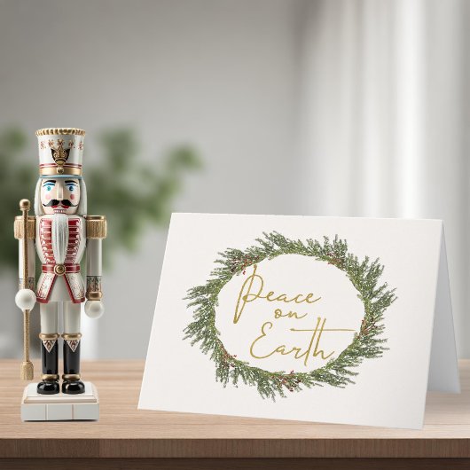 Rustic Elegant Wreath Peace on Earth Holiday Feestdagen Kaart