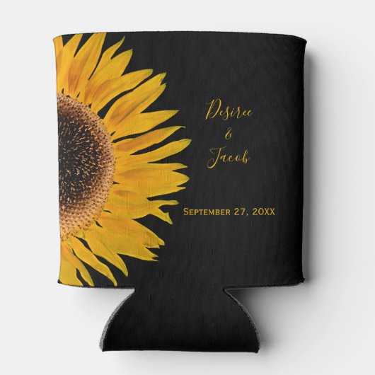 Rustic Elegant Yellow Black Sunflower Wedding Blikjeskoeler (Achterkant)