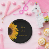 Rustic Elegant Yellow Black Sunflower Wedding Papieren Bordje (Feest)