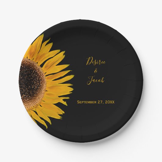 Rustic Elegant Yellow Black Sunflower Wedding Papieren Bordje (Voorkant)