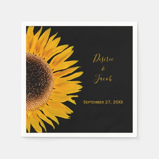 Rustic Elegant Yellow Black Sunflower Wedding Servet (Voorkant)