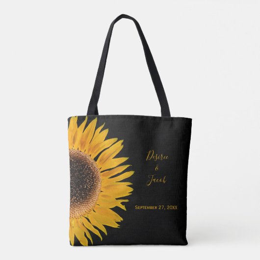 Rustic Elegant Yellow Black Sunflower Wedding Tote Bag (Achterkant)