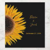 Rustic Elegant Yellow Black Sunflower Wedding Wijn Etiket (Enkel label)