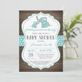 Rustic Elephant Baby shower Invitation Aqua Kaart (Staand voorkant)