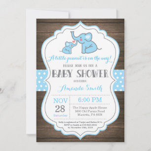 Rustic Elephant Baby shower Invitation Blue Kaart