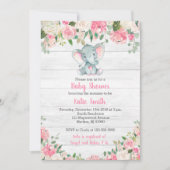 Rustic Elephant Baby Shower Invitations for a Girl Kaart (Voorkant)