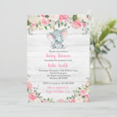 Rustic Elephant Baby Shower Invitations for a Girl Kaart (Staand voorkant)