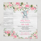 Rustic Elephant Baby Shower Invitations for a Girl Kaart (Voorkant / Achterkant)