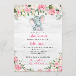 Rustic Elephant Baby Shower Invitations for a Girl Kaart