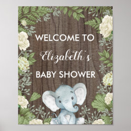 Rustic Elephant Baby shower Welcome Sign Greenery Poster