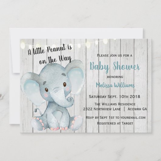Rustic Elephant Boy Baby shower Invitation Kaart (Voorkant)