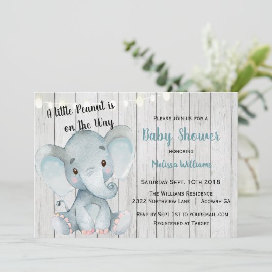 Rustic Elephant Boy Baby shower Invitation Kaart (Staand voorkant)