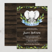 Rustic Elephant Boy Baby Shower Invitations Kaart (Voorkant / Achterkant)