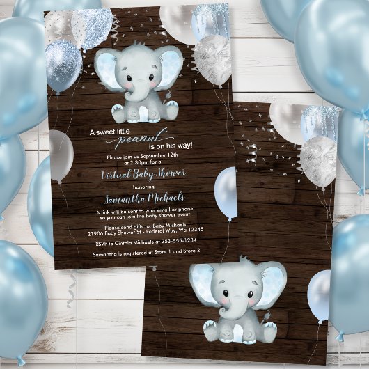 Rustic Elephant Boy-ballonnen Virtueel Baby shower Kaart