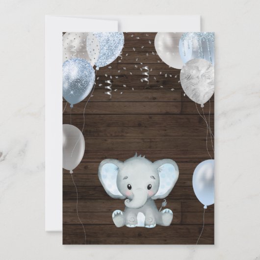 Rustic Elephant Boy Balloons Baby shower Kaart (Achterkant)