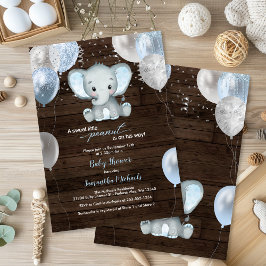 Rustic Elephant Boy Balloons Baby shower Kaart