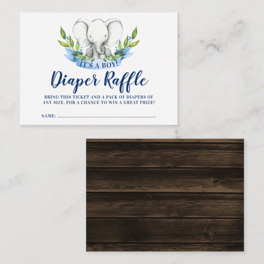Rustic Elephant Boy Luier Raffle Ticket Informatiekaartje (Voorkant / Achterkant)