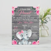 Rustic Elephant Drive Baby shower Uitnodiging roze (Staand voorkant)