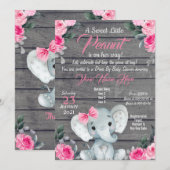 Rustic Elephant Drive Baby shower Uitnodiging roze (Voorkant / Achterkant)