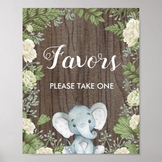 Rustic Elephant Favors / Botanische Greenery Party Poster (Voorkant)