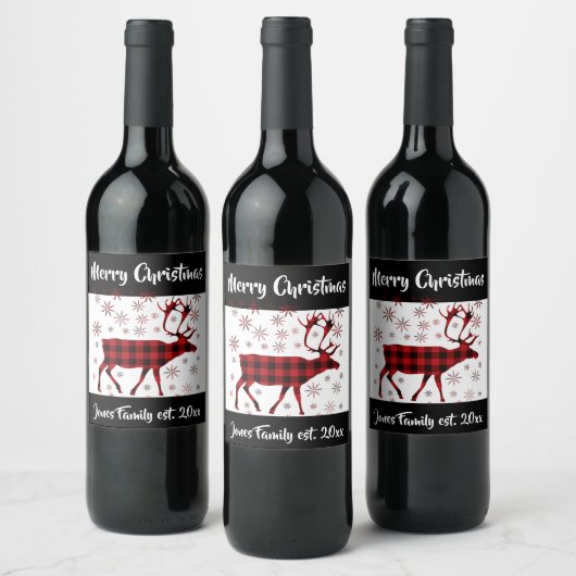 Rustic Elk design, rood buffelpatroon Wijn Etiket (Flessen)