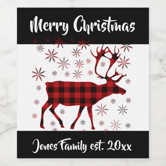 Rustic Elk design, rood buffelpatroon Wijn Etiket (Enkel label)