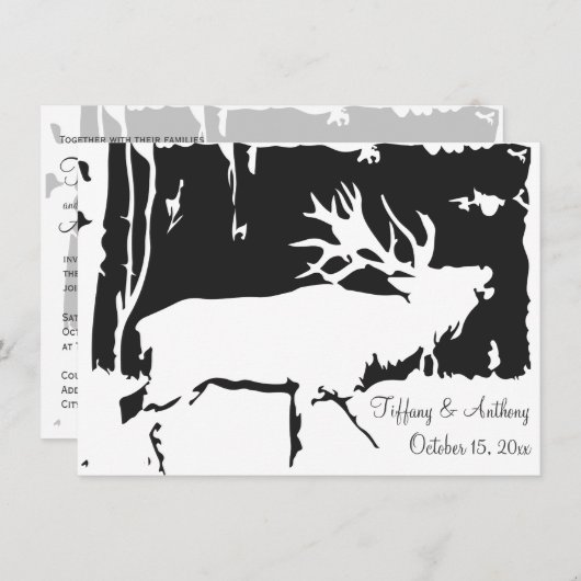 Rustic Elk Hunting Theme Wedding Invitations Kaart (Voorkant / Achterkant)
