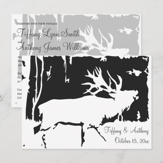 Rustic Elk Hunting Theme Wedding Invitations Kaart (Voorkant / Achterkant)