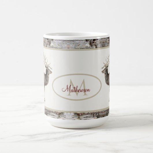 Rustic Elk/rendierlijk monogram Koffiemok (Center)