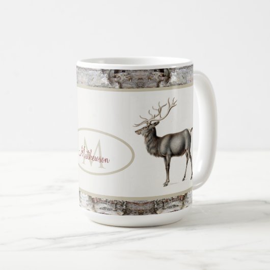 Rustic Elk/rendierlijk monogram Koffiemok (Voorkant rechts)