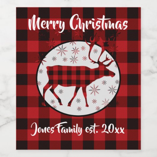 Rustic Elk vakantieontwerp, rode buffelvlecht Wijn Etiket (Enkel label)
