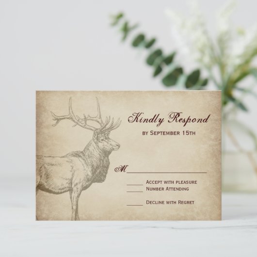 Rustic Elk Wildlife Antlers bruiloft RSVP-kaarten RSVP Kaartje (Staand voorkant)