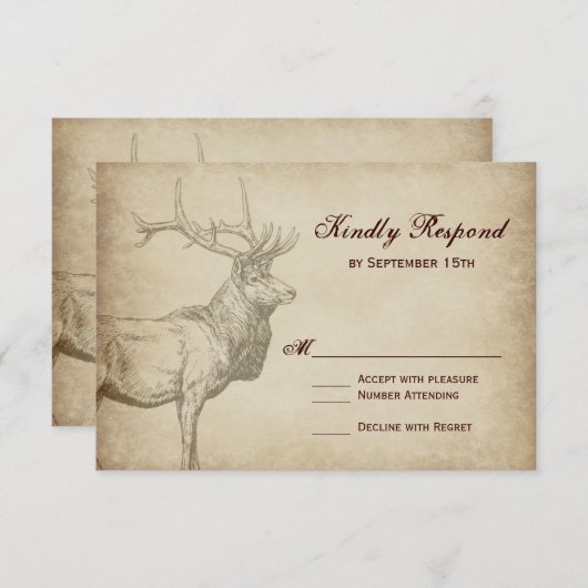Rustic Elk Wildlife Antlers bruiloft RSVP-kaarten RSVP Kaartje (Voorkant / Achterkant)