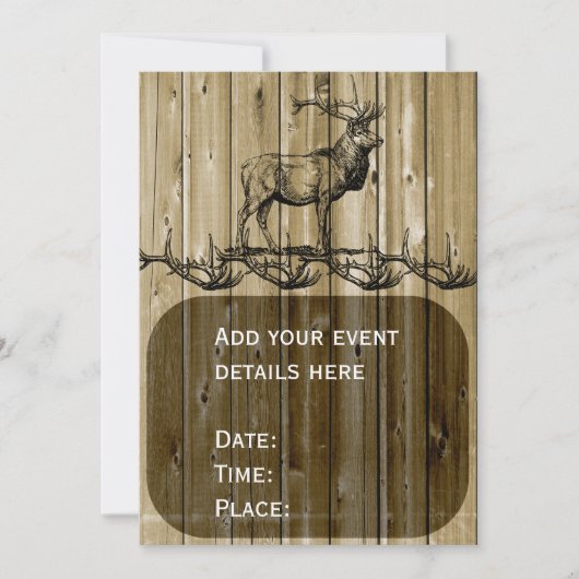 Rustic Elk Wildlife Hunting Invitations Kaart (Voorkant)