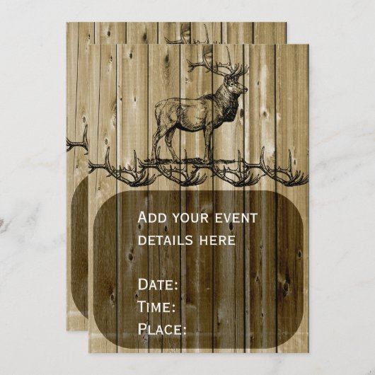 Rustic Elk Wildlife Hunting Invitations Kaart (Voorkant / Achterkant)