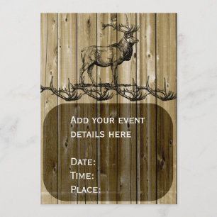 Rustic Elk Wildlife Hunting Invitations Kaart