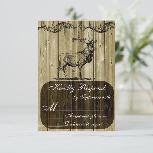 Rustic Elk Wildlife Hunting Wedding RSVP Card (Staand voorkant)
