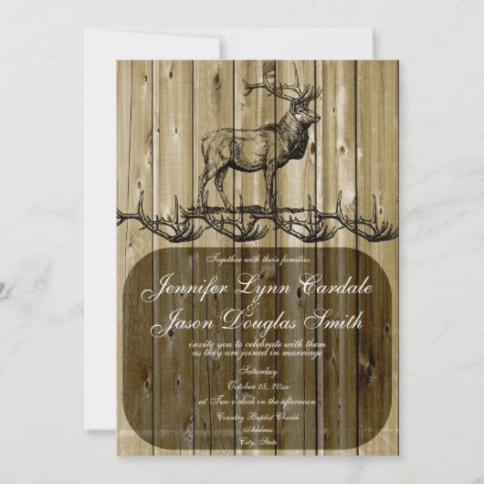 Rustic Elk Wildlife Hunting Wedding Uitnodigingen (Voorkant)